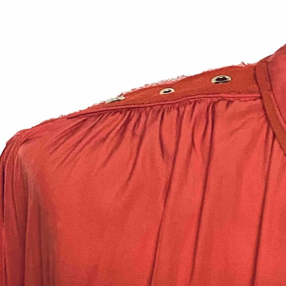 Chico's Women's Orange Batwing Sleeve Flowy Popover Top Size 1 (M) Gold Eyelet - Picture 5 of 9